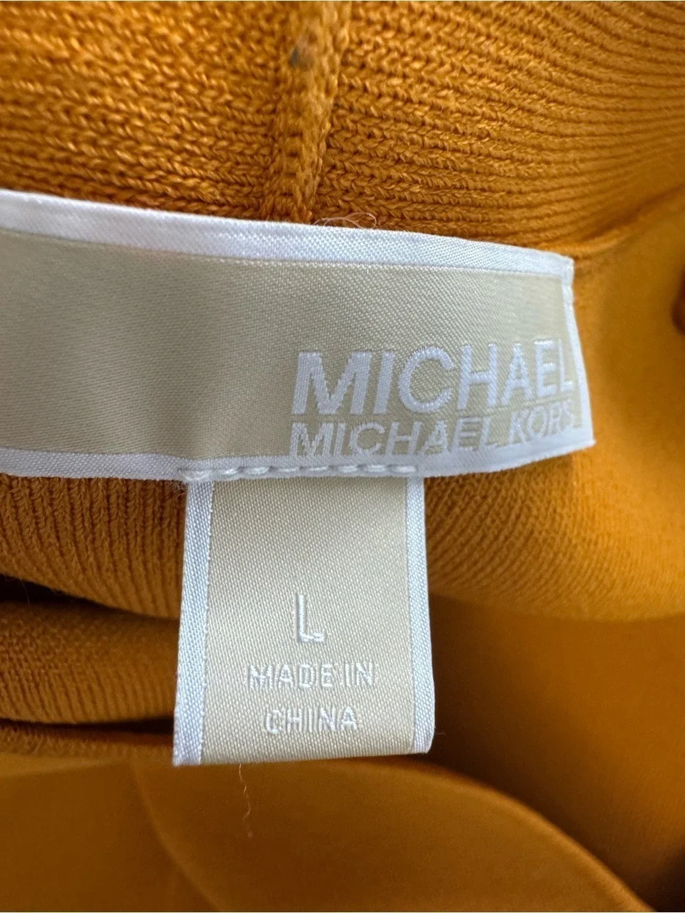 Michael Kors Mustard V-Neck Ribbed Midi Knit Dress Large